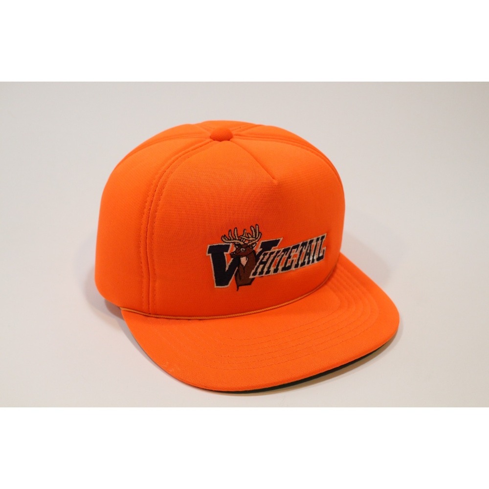 Vtg Youngan Blaze Orange Whitetail Deer Hunting SnapBack Adult Hat Full Foam Cap